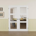 Prehung French Door 56' x 80' (2x28 in), 3-Lite Tempered Clear Glass Door Slabs with Jamb, Black Hinges, 4 Levers & Latch, Solid Core Interior Door, Pre-Finished & Paintable,Double Doors Interior