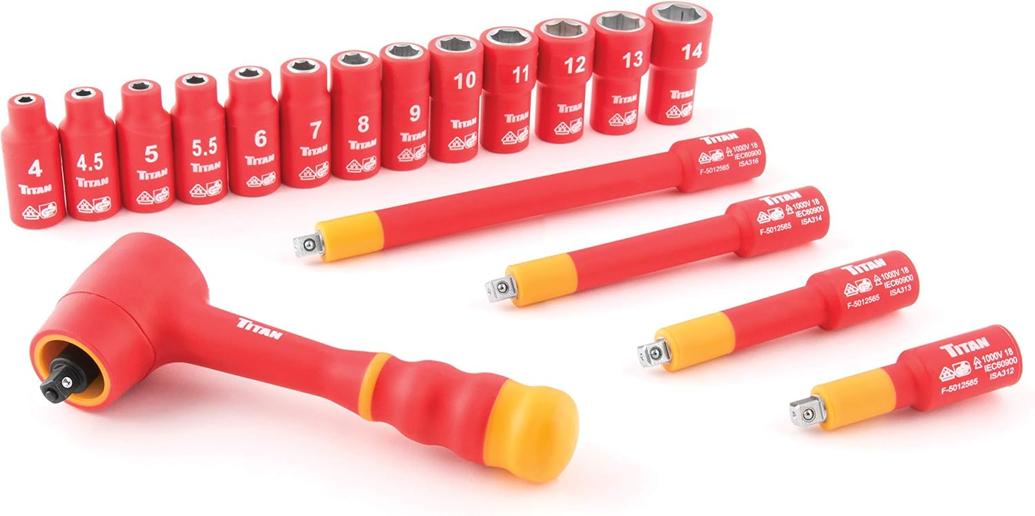 Titan 18-Piece 1/4-Inch Drive VDE Insulated Socket Set and Wiha 7-Piece 1000-Volt Metric Insulated Nut Driver Set