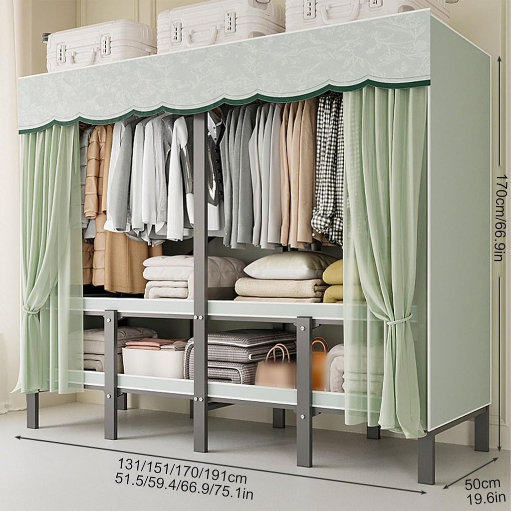 Clothing Storage Rack, Bedroom Wardrobe,Foldable Design Garment Rack,with Cotton Cover,Heavy-duty Portable Closet, Max Load 1100lbs,for Hanging Clothes (Color : Yellow, Size : 151cm)