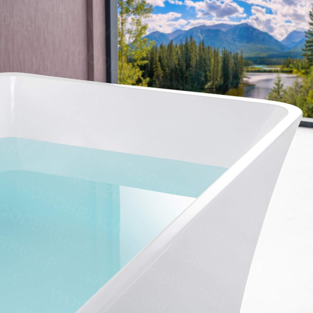 WOODBRIDGE 59'Freestanding White Acylic Soaking Bathtub with Brushed Nickel Drain and Overflow,BTA1509 -B/N-Drain &O
