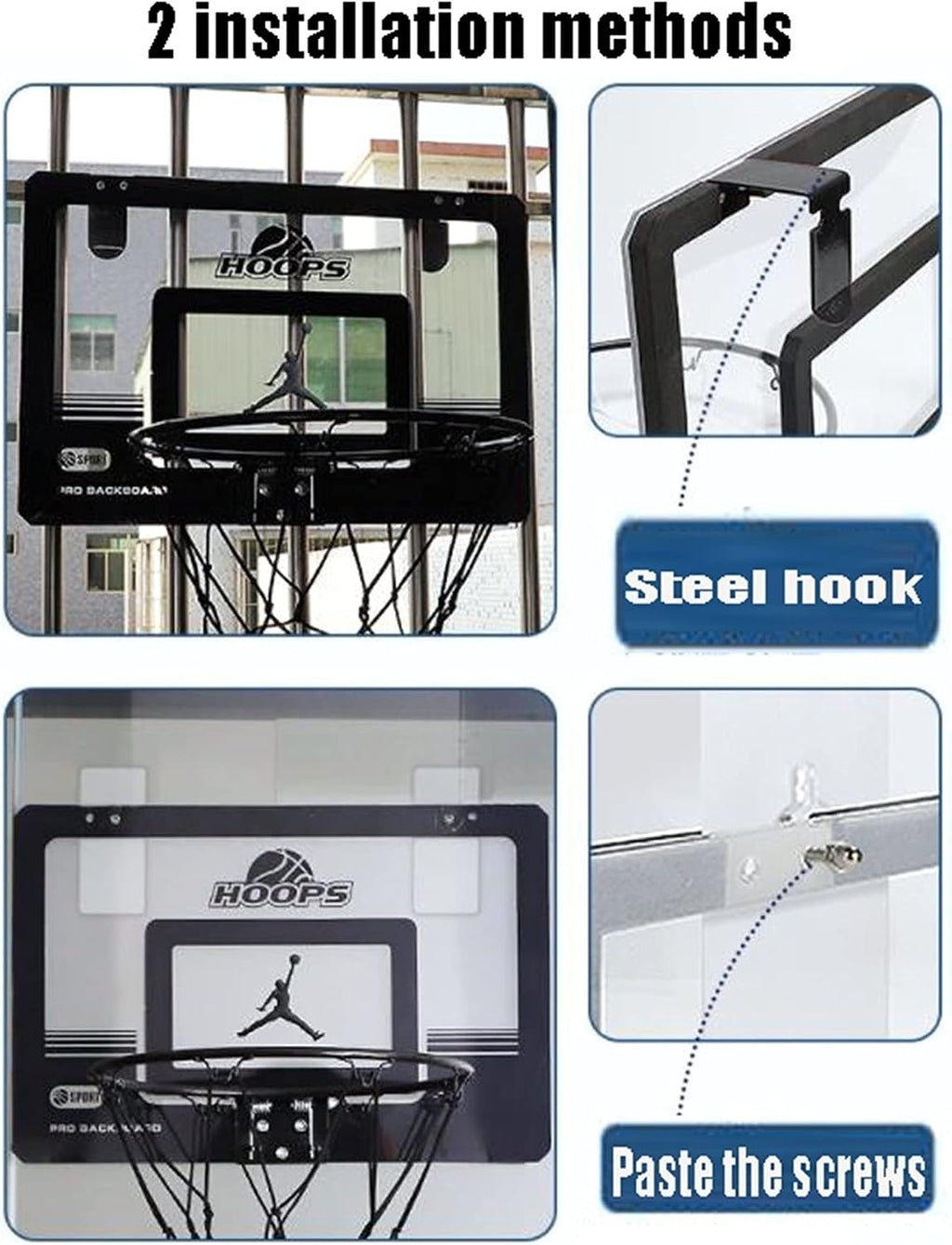 Mini Basketball Hoop Kit, Home Office Kindergarten Door Wall-Mounted Basketball Hoop, with 2 Balls and Complete Basketball Accessories (Size : 23.2x15.9in)