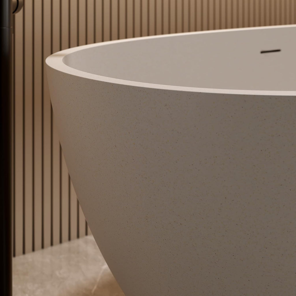 59'' Freestanding Bathtub Resin Stone Soaking Bathtub Solid Tubs with Overflow and Pop up Drain