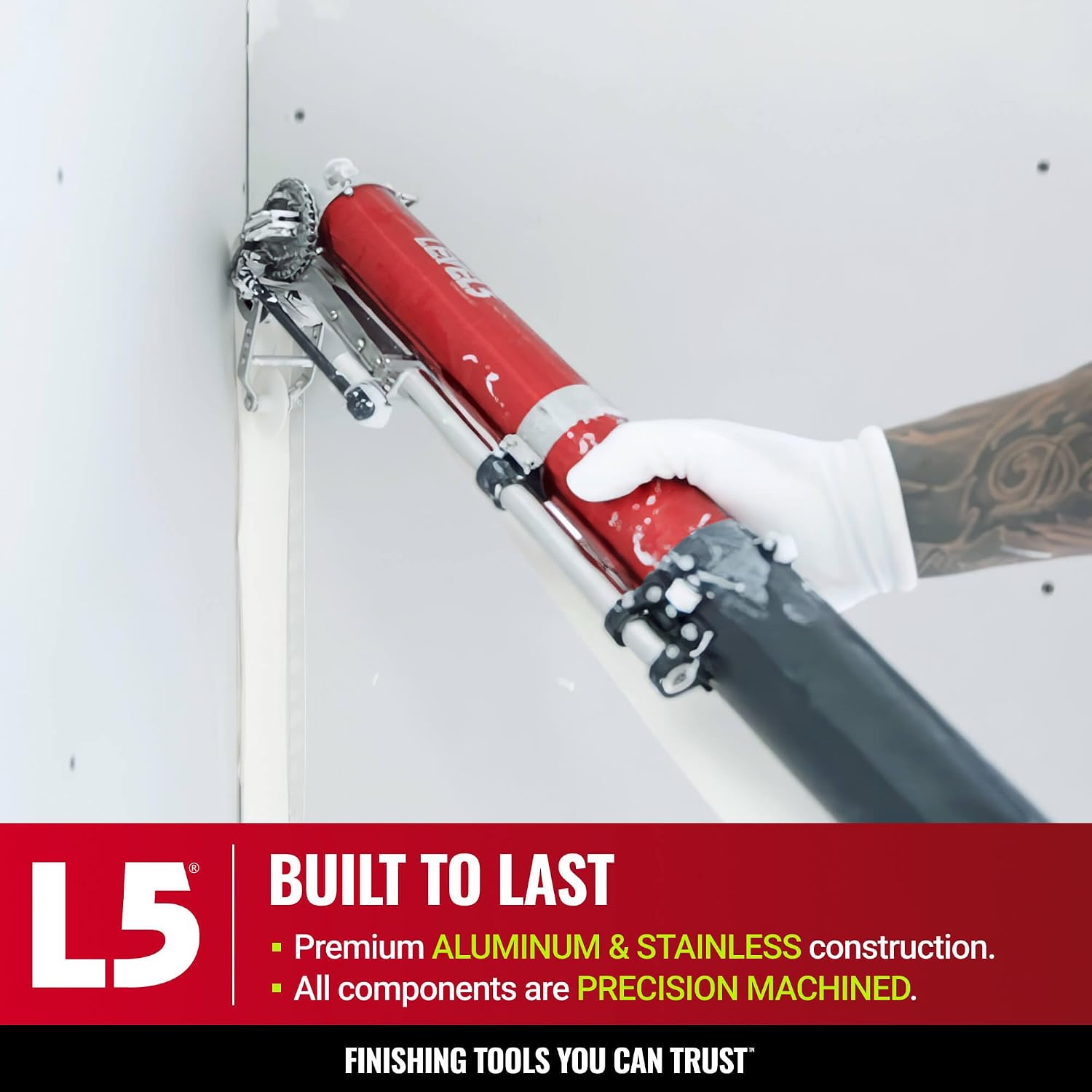 LEVEL5 Automatic Drywall Taper | Fast Taping of Flats & Butt Joints | Quick-Clean Head | Precision Machined Aluminum & Stainless | Sheetrock Gyprock Wallboard | 4-760