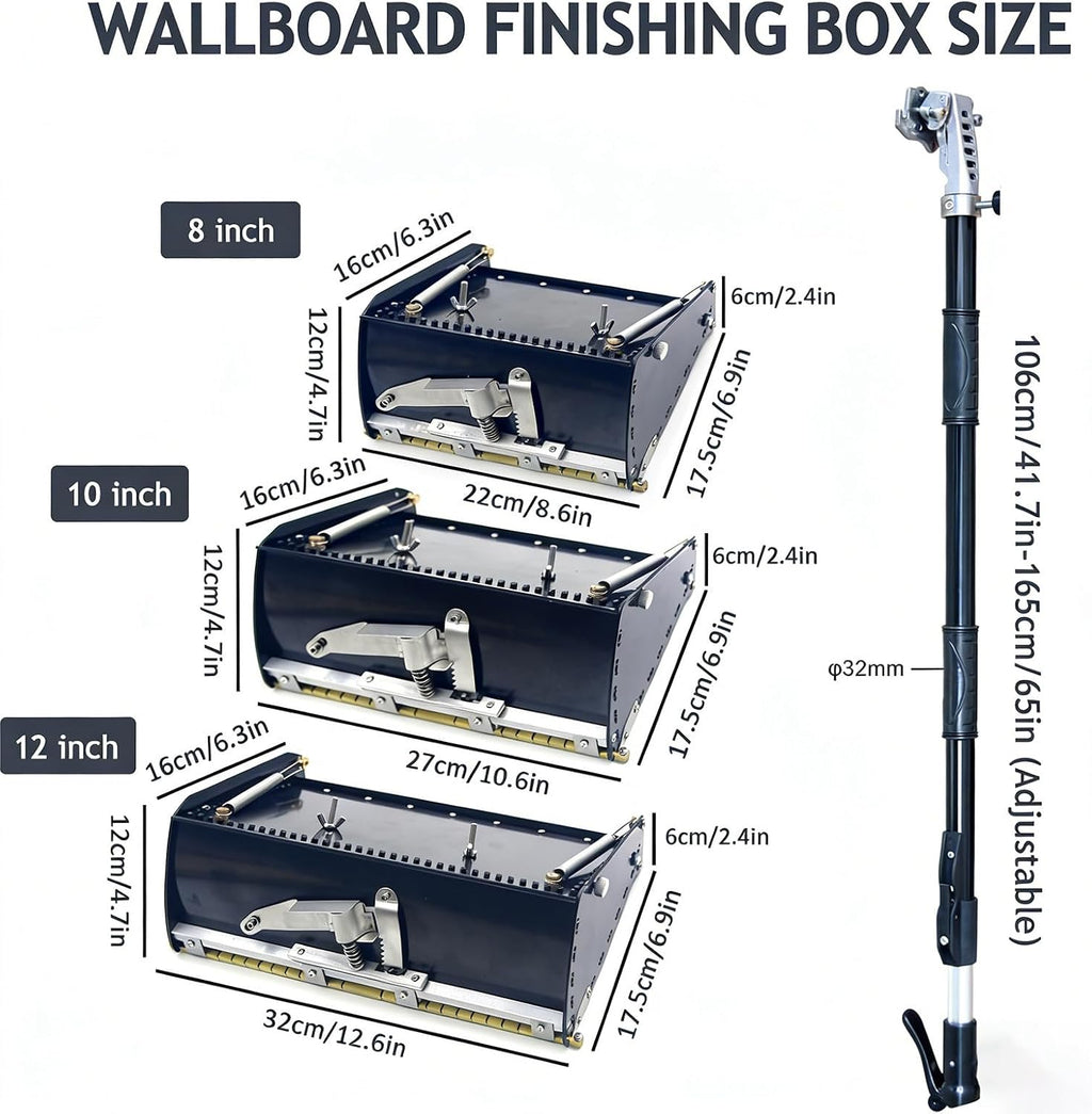 Professional Drywall Finishing Kit - 8/10/12 Inch Taping Knives, Adjustable Handle (42-65 in), Large Capacity Putty Cans for Smooth & Effortless Wall Finishing