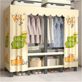 Foldable Wardrobe Closet With Cover, Metal Clothing Rack For Hanging Clothes, Portable Coat Storage Garment Rack, One-Piece Folding Base, For Bedroom, Dorm(Yellow2,150cm/59.1inch)