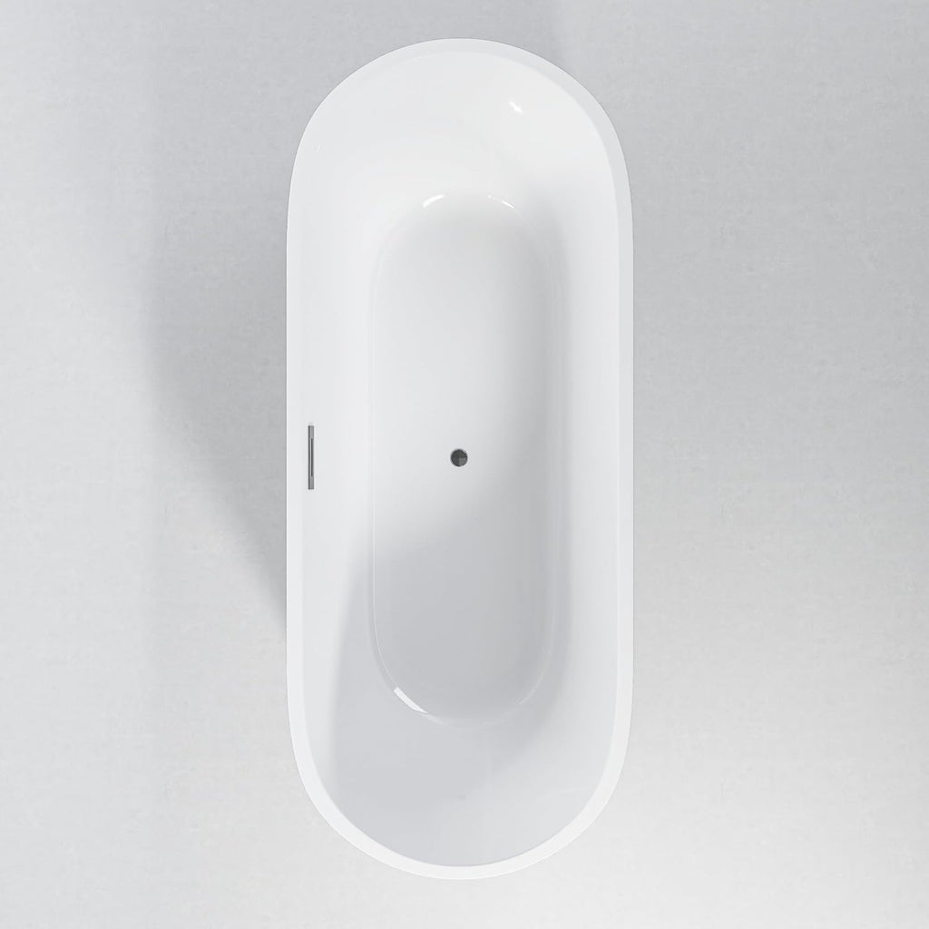 59' Acrylic Freestanding Bathtub with Unique Pleated Design: Spacious Oval Shape, Gloss White Finish, Chrome Overflow & Pop-Up Drain