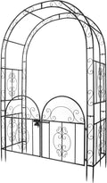 84in High Metal Garden Arbor with Gate, Heavy Duty Wide Garden Arch, Metal Arch Trellis with Gate for Climbing Plant, Wedding, Outdoor Patio Decor, Black(84'x52.4'x19')