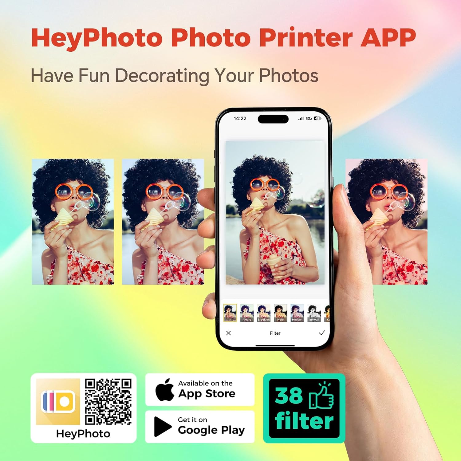 iDPRT 4×6 Photo Printer, Bundle 108 Sheets Photo Paper & 2 Ribbon Cassette, Photo Printer for iPhone & Android, Beige