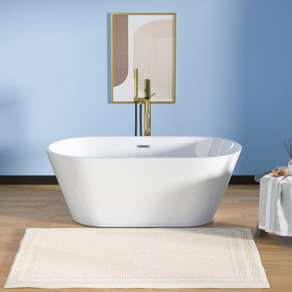 Lordear Freestanding Tub Soaking 59 Inch High Back Acrylic Stand Alone Bath Tub for Bathroom with Overflow and Drain #LTUB7109-59-C