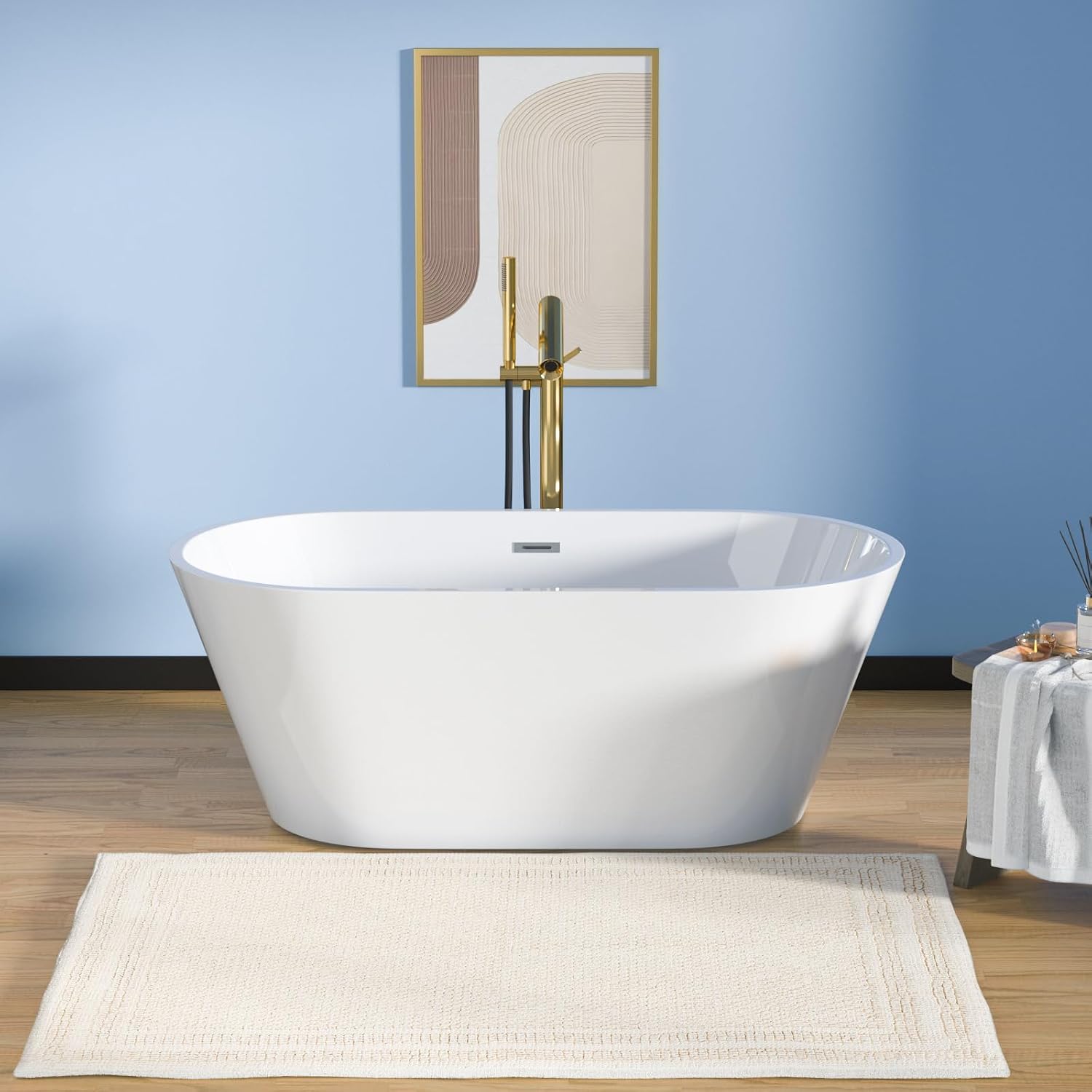 Lordear Freestanding Tub Soaking 59 Inch High Back Acrylic Stand Alone Bath Tub for Bathroom with Overflow and Drain #LTUB7109-59-C