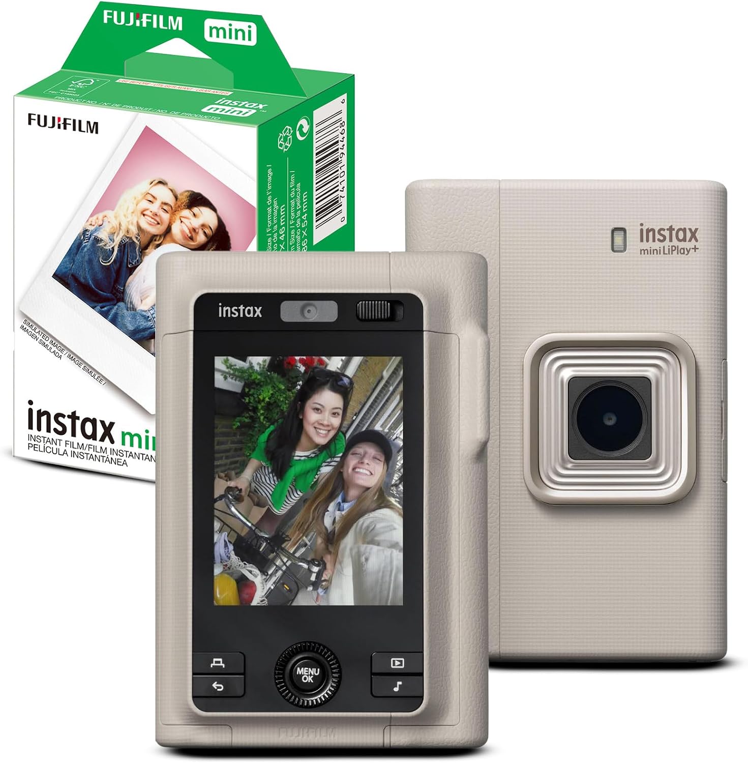 Fujifilm Instax Mini LiPlay+ Hybrid Camera Printer (Sand Beige) with Twin Film Pack (20 Exposures)