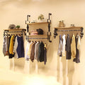 3 Section Garment Rack,Floating Industrial Pipe Garment Rack,Wall Mounted Coat Hanger,Retail Display Garment Rack with Wooden Shelf,Heavy Duty Organizer,STU(2-tiers-120CM