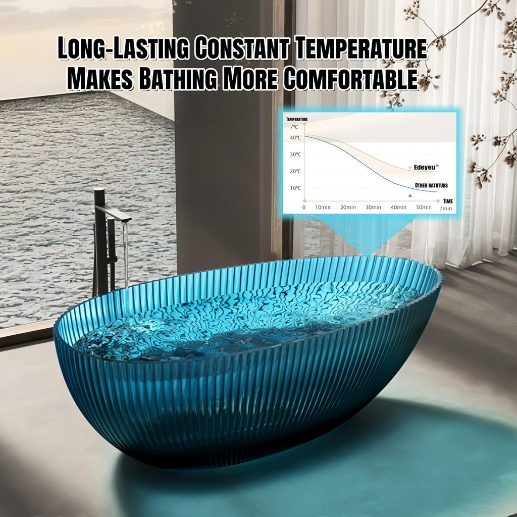 67' Edeyeu Freestanding Bathtub – Egg-Shaped Solid Surface Bathtub, Extra Deep Soaking Tub, Free Standing Stand Alone Tub, Ergonomic Luxury Design For Modern Bathrooms Green B