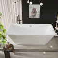 59' Modern Acrylic Freestanding Bathtub – Rectangular Soaking Tub with Chrome Drain & Streamlined Linear Overflow, Easy Installation, CUPC Certified, Glossy White