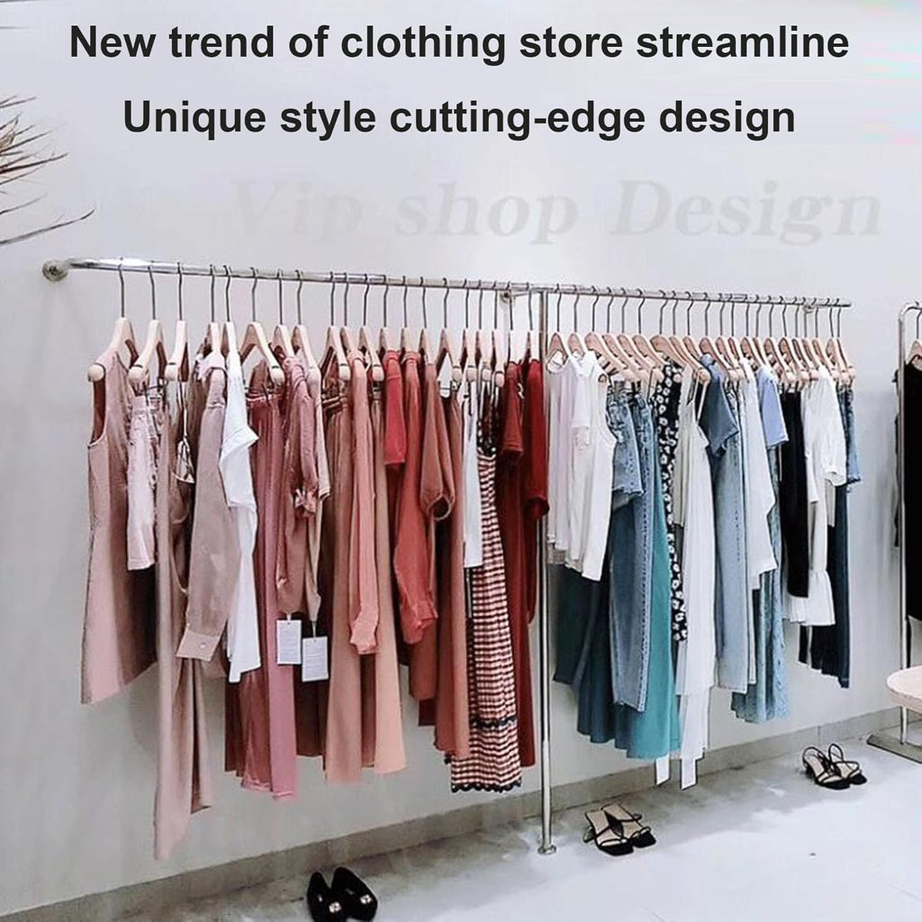 Industrial Pipe Clothing Rack Wall Mounted Garment Display Stand with T Shaped Design Heavy Duty Silver Clothes Rail for Creative Clothing Store Organization and Towel Hanging