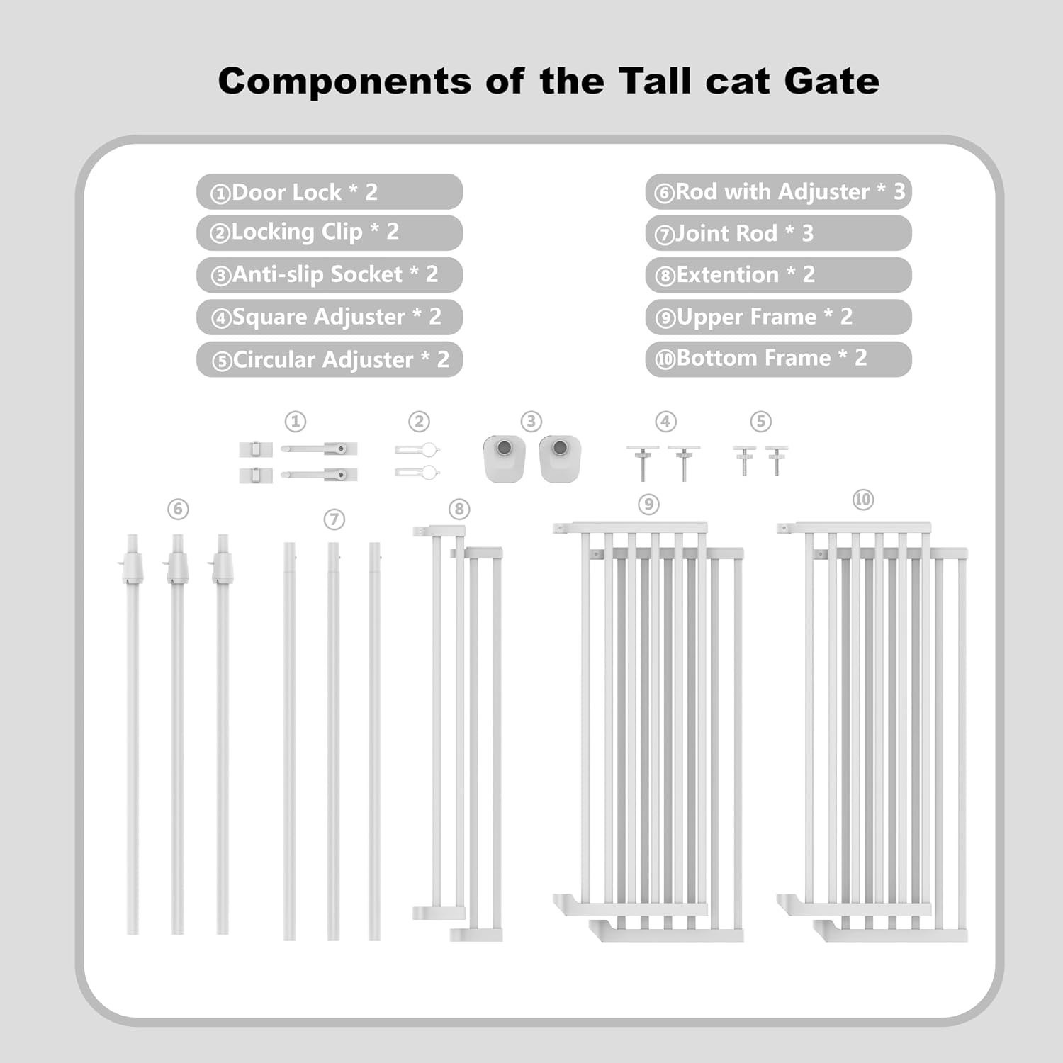 YGP 74.8-90.5' Extra Tall Cat Gate,30.3–38.2' Wide Pressure Mounted Cat Gate for Doorway, 1.3' Narrow Bar Cat Dog Proof Pet Gate,Auto Close No Drilling for Indoor Stairs Window Wall.White