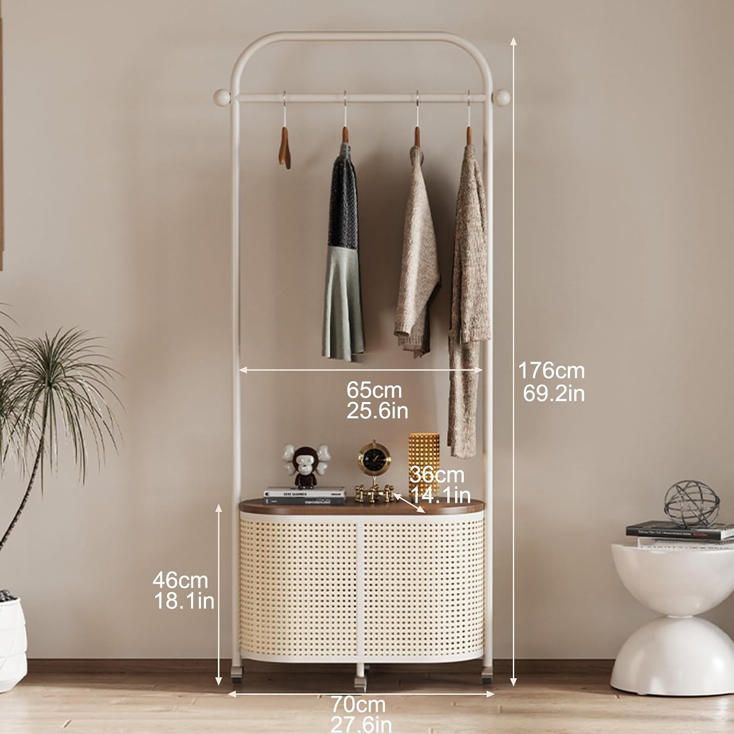 Portable Clothes Rack, Clothes Rack, Clothing Rack, Rolling Garment Rack, Clothes Store Bedroom Multi-purpose Hanging Rod Shelf, for Bedroom,Living Room,Clothing Store(White)