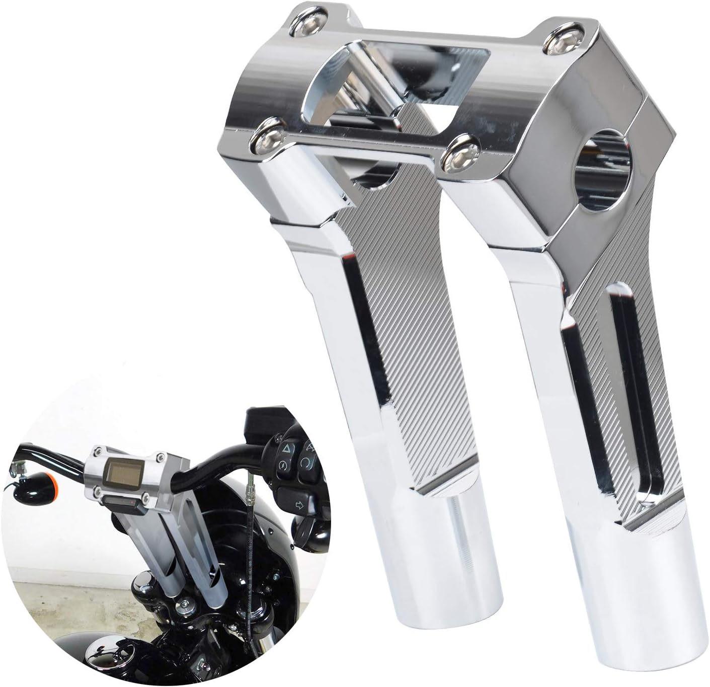 6 inch Tall Motorcycle Handlebar Risers 1 inch Clamp Round with Instrument Gauge Cutout, Handle Bar Riser Extension for Harley Sportster, Dyna, M8 Softail Street Bob Lowrider ST 2018-2022