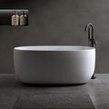 59' Solid Surface Freestanding Soaking Tub, Stone Resin Bathtub with Thick Edge & Overflow, Non-Slip Matte White Finish, Oval Standalone Bathtub with Pop-Up Drain, Easy to Clean & Install