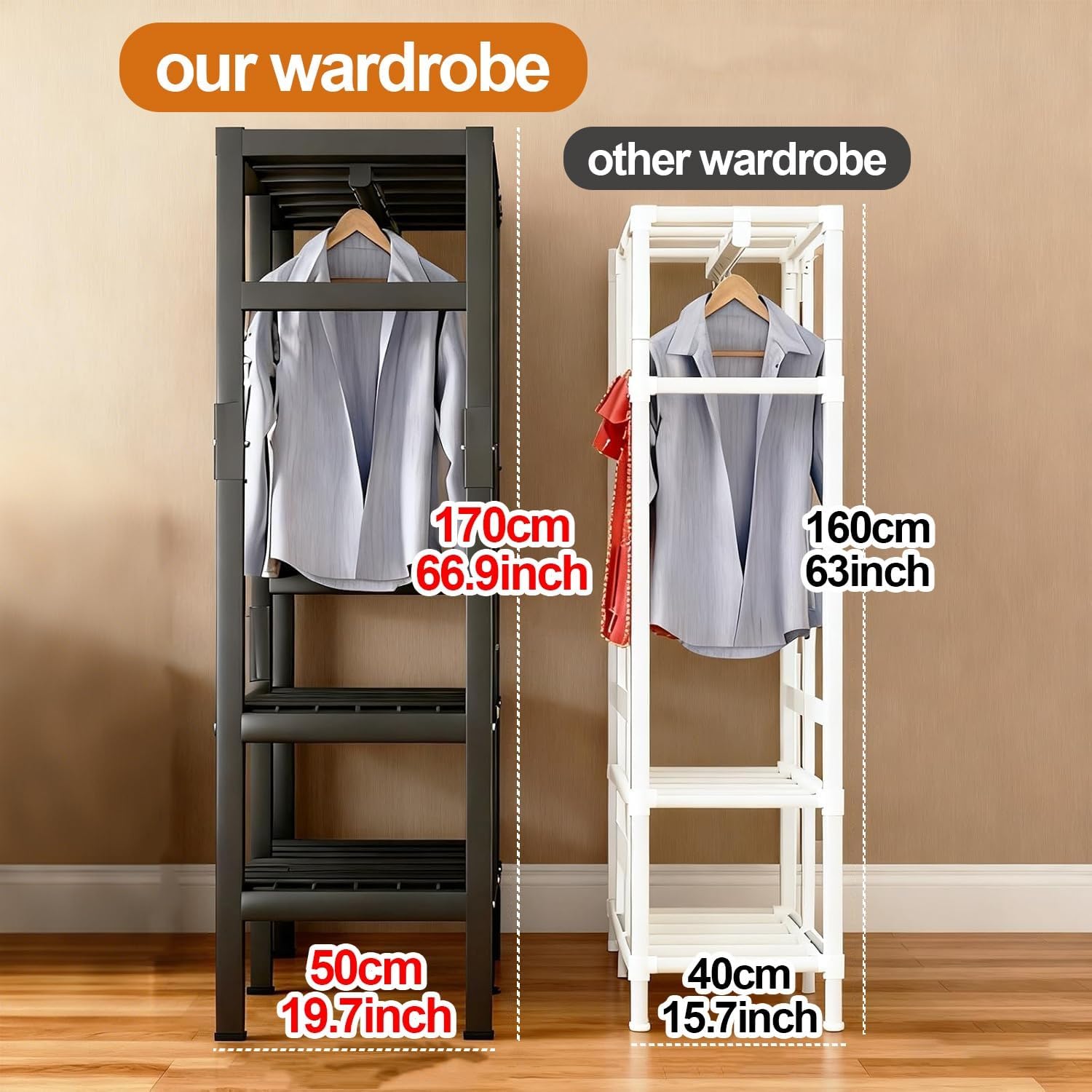 Metal Closets Rack, Foldable Wardrobe Closet With Hanging Rods, Heavy Duty Clothes Rack, Freestanding Coat Storage, Clothing Garment Rack(F,216cm/85in)
