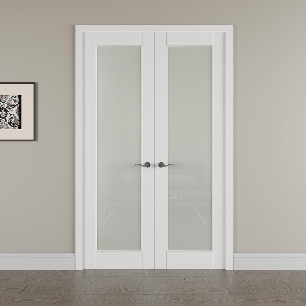 56' x 80' French Doors Interior (Double 28' x 80' Frosted Glass Door with Black Hinge Prehung Jamb Kit), Pre-Finished & Paintable, Prebuilt Home Door Panels & Assembly Required Jamb
