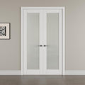 56' x 80' French Doors Interior (Double 28' x 80' Frosted Glass Door with Black Hinge Prehung Jamb Kit), Pre-Finished & Paintable, Prebuilt Home Door Panels & Assembly Required Jamb
