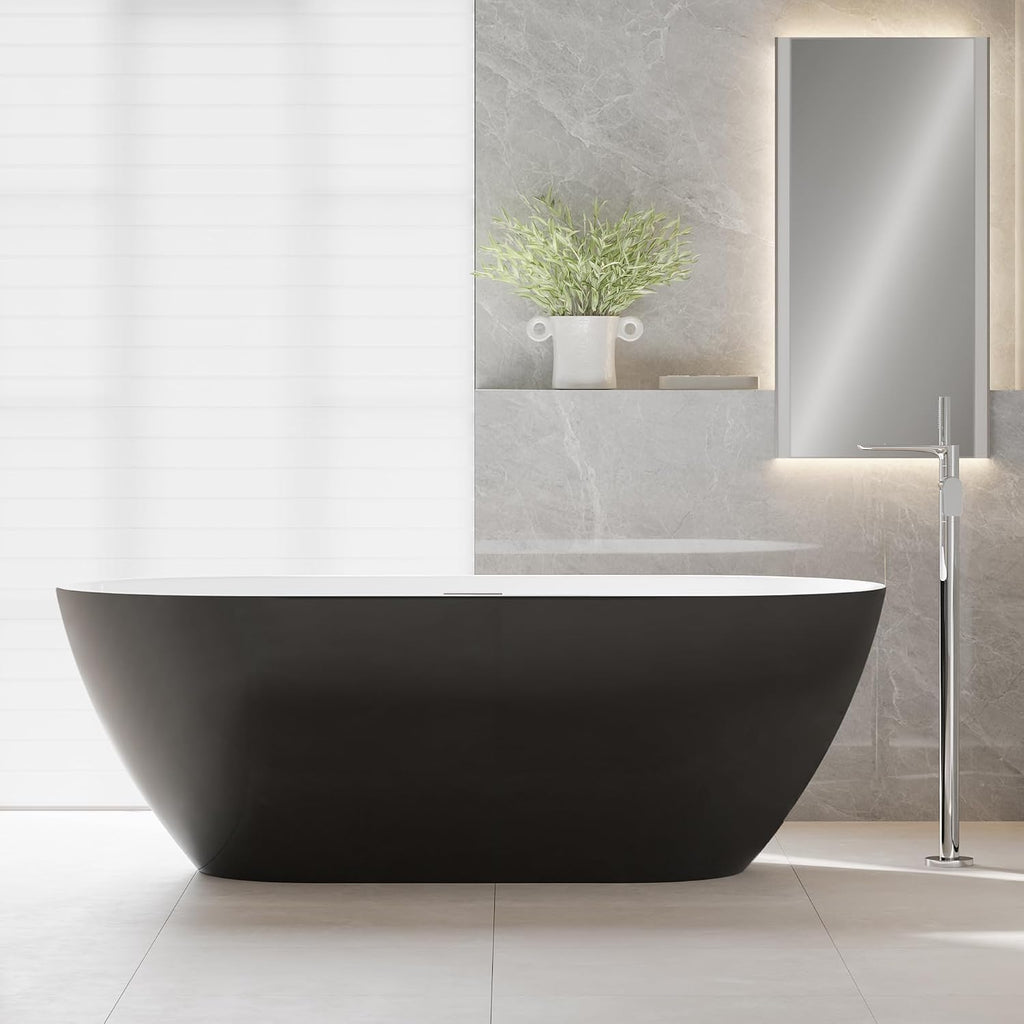 GarveeHome 67 in Stand Alone Tub,Acrylic Freestanding Soaking Bathtub,Contemporary Soaking, Tub Pop-Up Drain and Overflow Option,Ergonomic(Black)