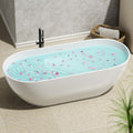 59' Stone Resin Freestanding Bathtub, Oval Solid Surface Bathroom Freestanding Tubs, Stand Alone Soaking Tubs with Integrated Slotted Overflow and Drain, Matte White