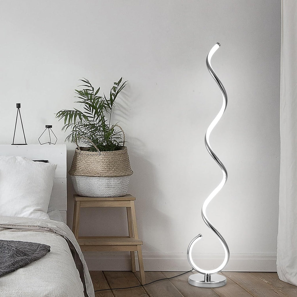 EIDISUNY Modern Floor Lamp for Living Room, 3 Color Temperature LED Spiral Floor Lamps with Remote&Foot Switch, 48W Dimmable LED Standing Lamp for Bedroom, Office