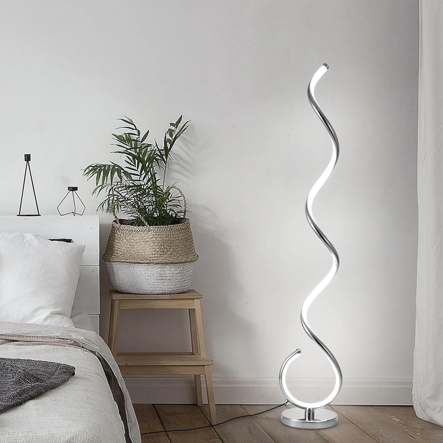 EIDISUNY Modern Floor Lamp for Living Room, 3 Color Temperature LED Spiral Floor Lamps with Remote&Foot Switch, 48W Dimmable LED Standing Lamp for Bedroom, Office
