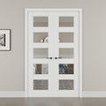 48' x 80' French Doors Interior (Double 24' x 80' 5-Lite Clear Glass Door with Black Hinge Prehung Jamb Kit), Pre-Finished & Paintable, Prebuilt Home Door Panels & Assembly Required Jamb