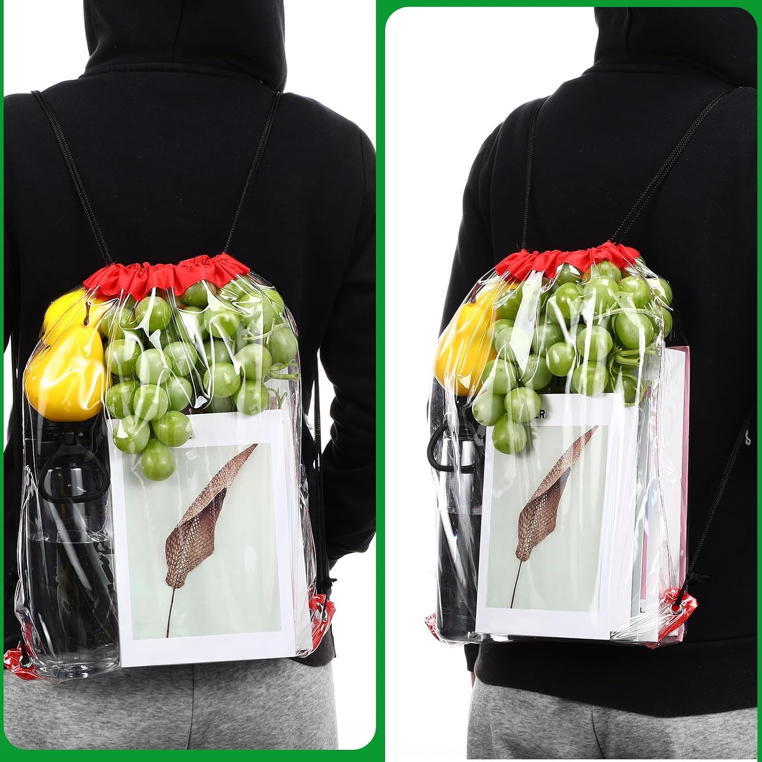 Shappy 120 Pcs Clear Drawstring Bag Plastic Drawstring Backpack Clear Waterproof PVC Backpack for Stadiums Sporting Events (Black,Red,Yellow,Green,Blue,Purple)