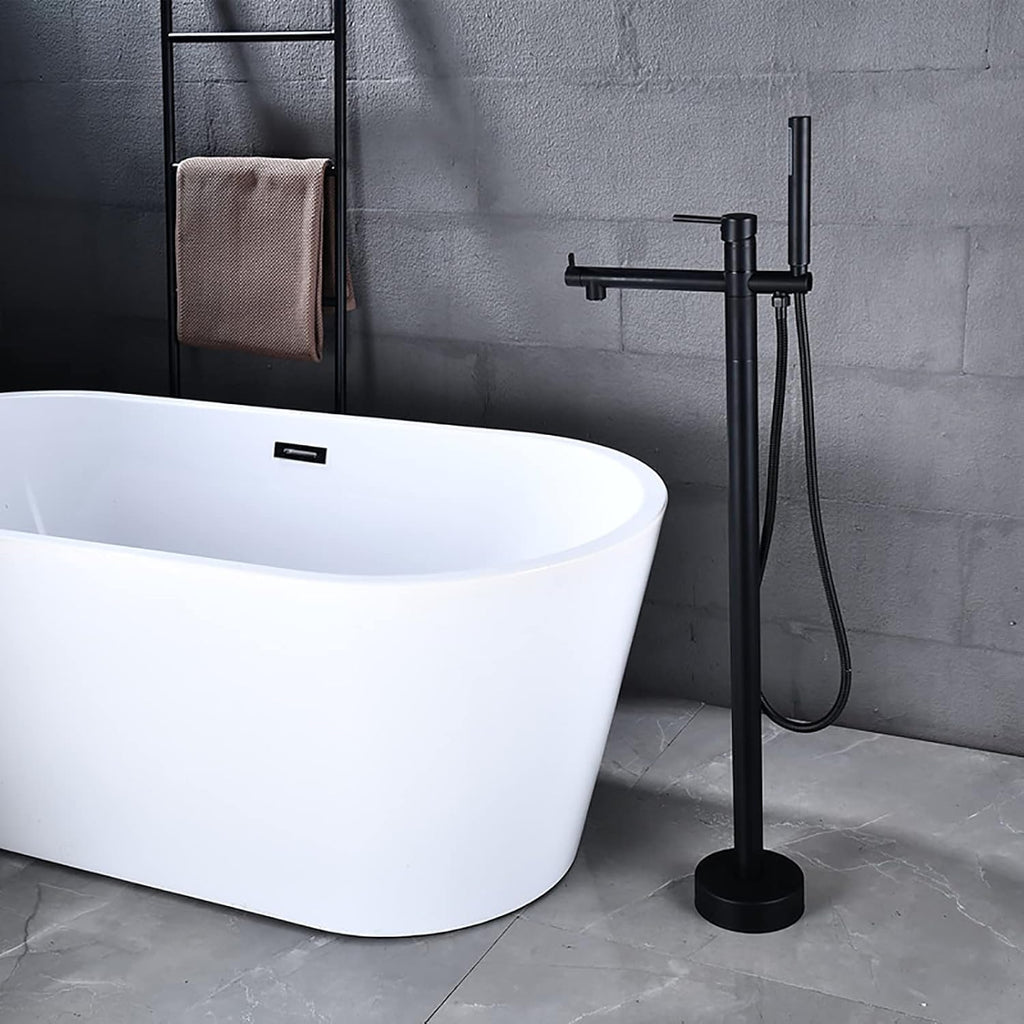 Freestanding Bathtub Faucet with Handheld Shower - Floor Mounted Tub Tap, 59-Inch Shower Hose, Stylish White Gold Finish
