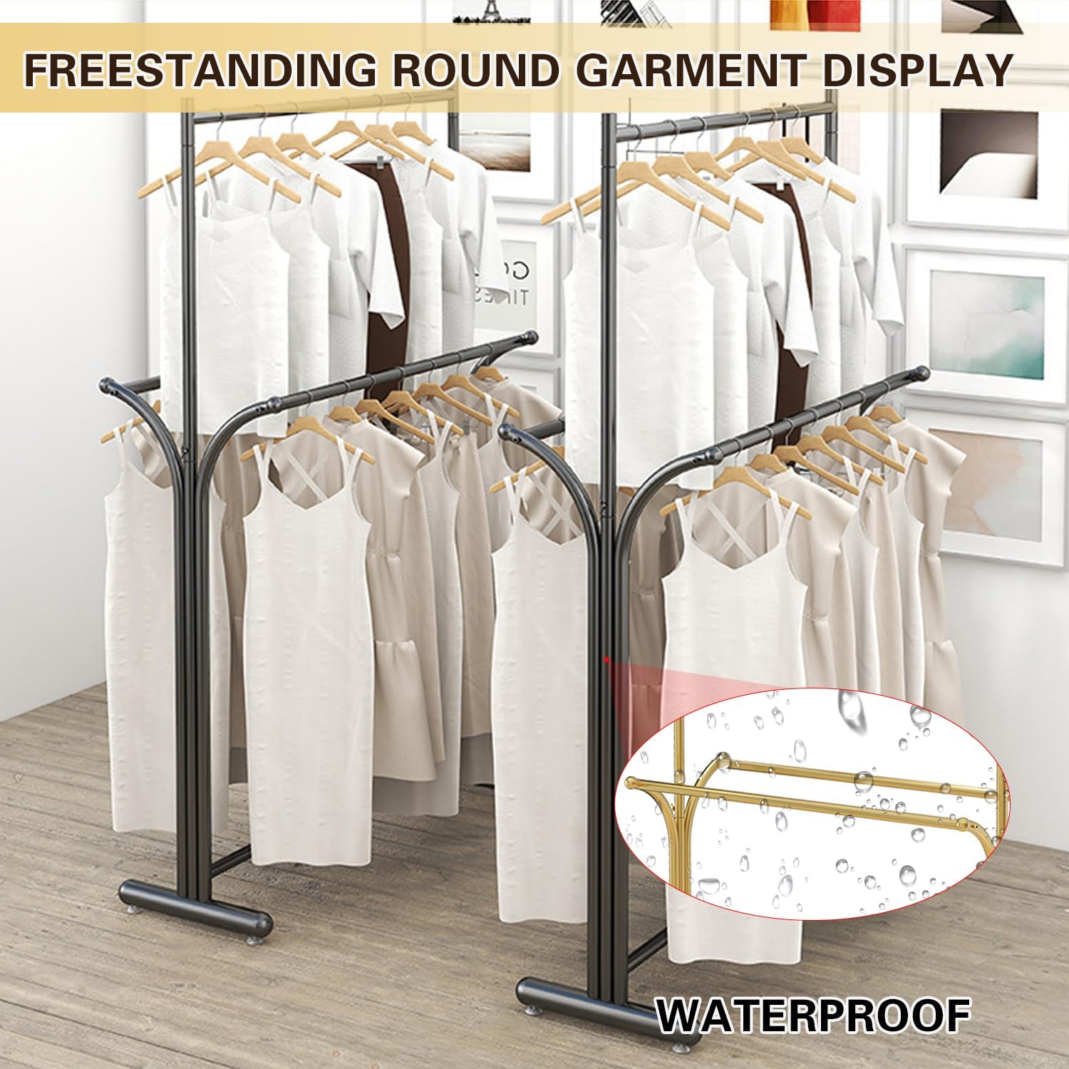 Multi-Functional Clothes Rack, Portable Retail Clothing Rack, Heavy Duty Bedroom Garment Rack, Boutique Clothes Display Racks for Commercial,Gold,100CM