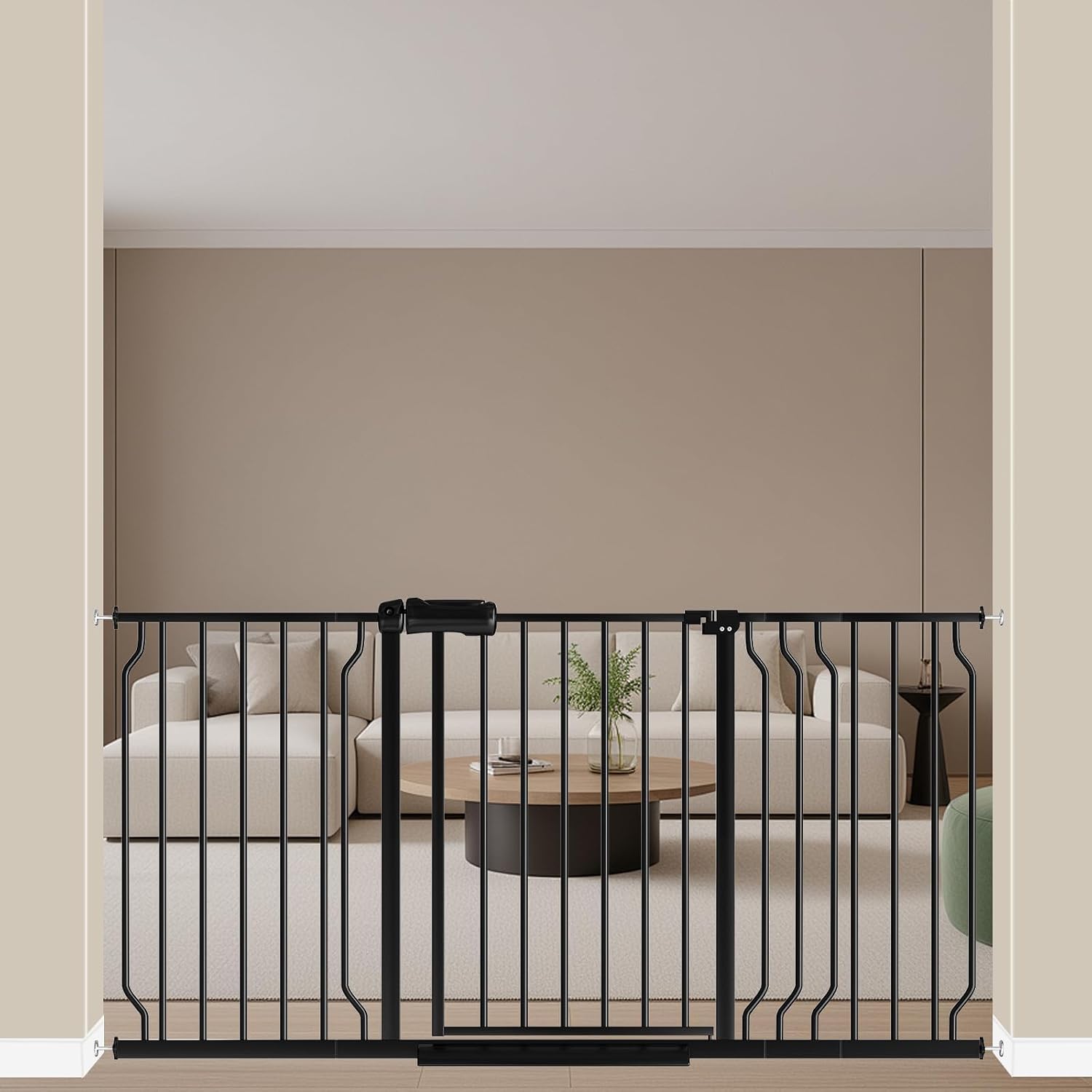 ALLAIBB Extra Wide Pressure Mount Baby Gate Auto Close Black Metal Child Dog Pet Safety Gates with Walk Through for Stairs,Doorways,Kitchen and Living Room (52.76-62.2'/134-158cm)