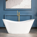 Sarlai 59 Inch Acrylic Freestanding Soaking Bathtub Contemporary Soaking White Tub Stand Alone Ergonomic Bathtub with Chrome Drain and Overflow