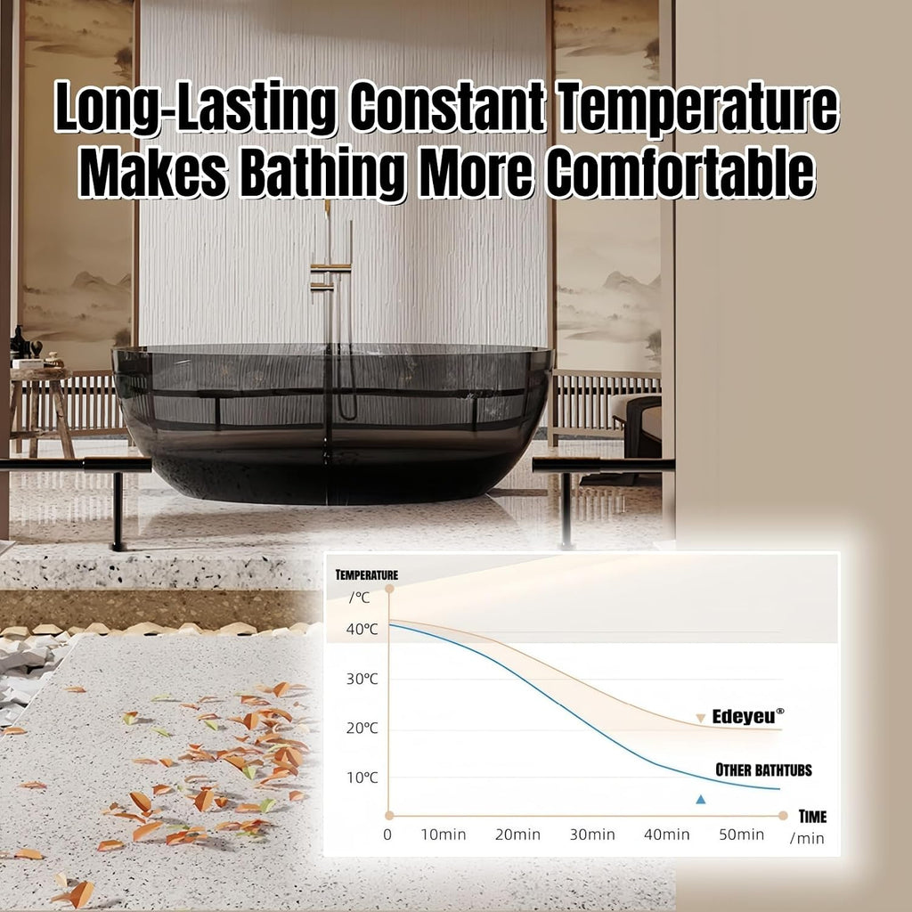 67' Edeyeu Round Freestanding Bathtub - Luxury Natural Resin Soaking Tub, Heat-Retaining Solid Surface Bathtub, Modern Free Standing Style For High-End Spa Bathrooms Blue