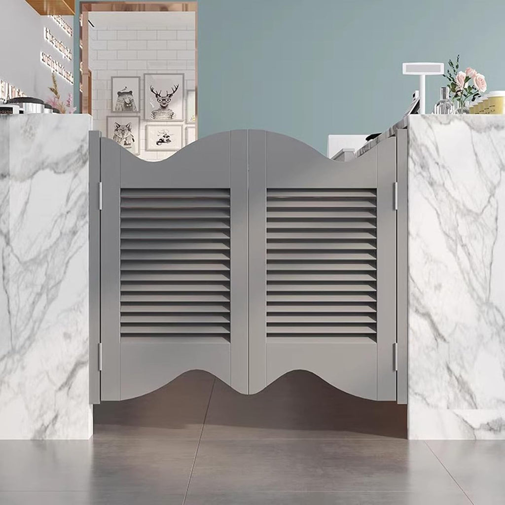 Retro Cafe Interior Swing Door, 2 Way Swing & Self Closing, 36' High Swinging Saloon Doors, Solid Wood Louvered Door Partition Gate with Metal Hinges(Gray,W75cm(29 1/2'))