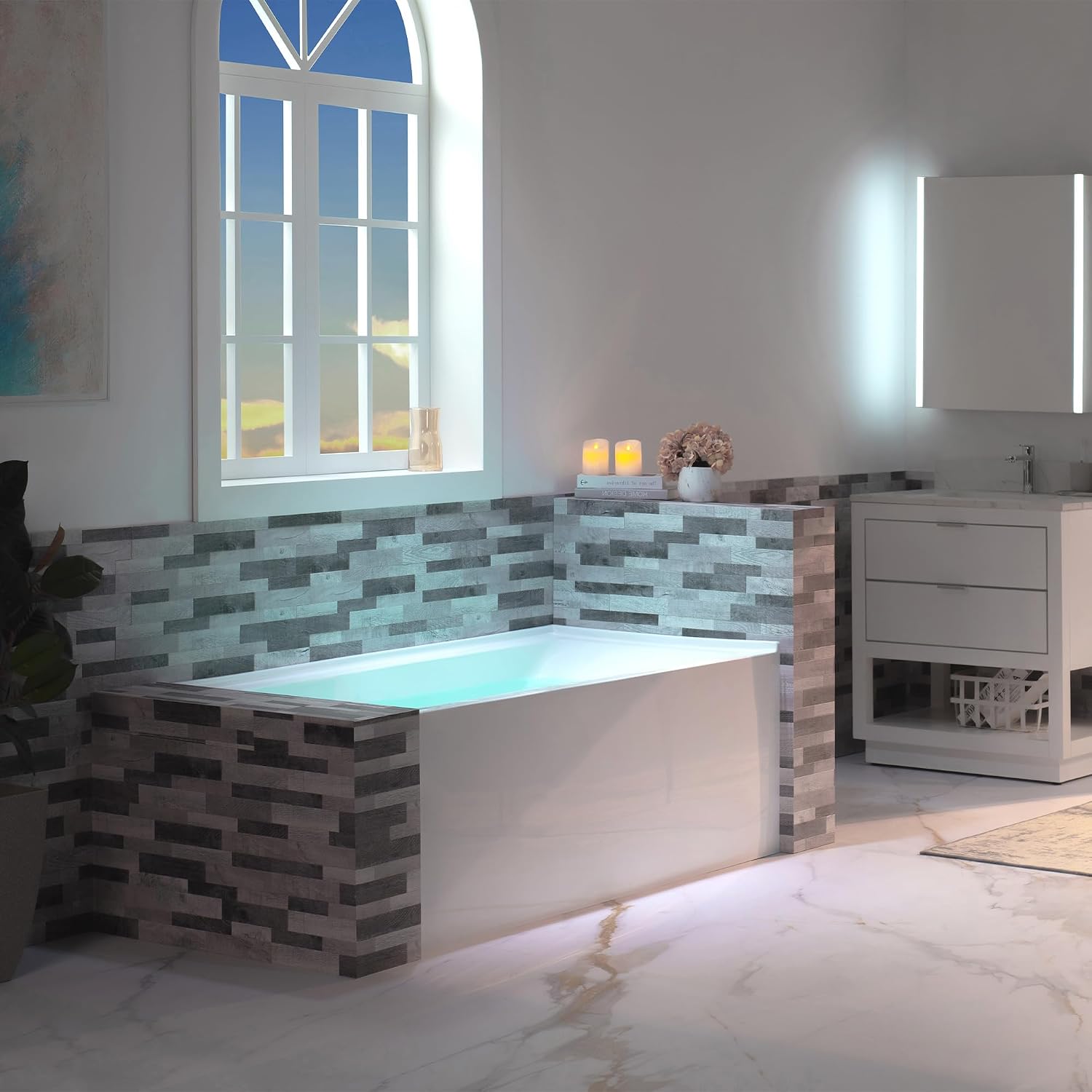 WOODBRIDGE 60' Acrylic Rectangular Alcove Soaking Bathtub in White with Left Drain, Brushed Nickel pop-up Drain Included, LB429-L