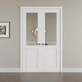 48' x 80' French Doors Interior (Double 24' x 80' Half Clear Glass Door with Black Hinge Prehung Jamb Kit), Pre-Finished & Paintable, Prebuilt Home Door Panels & Assembly Required Jamb