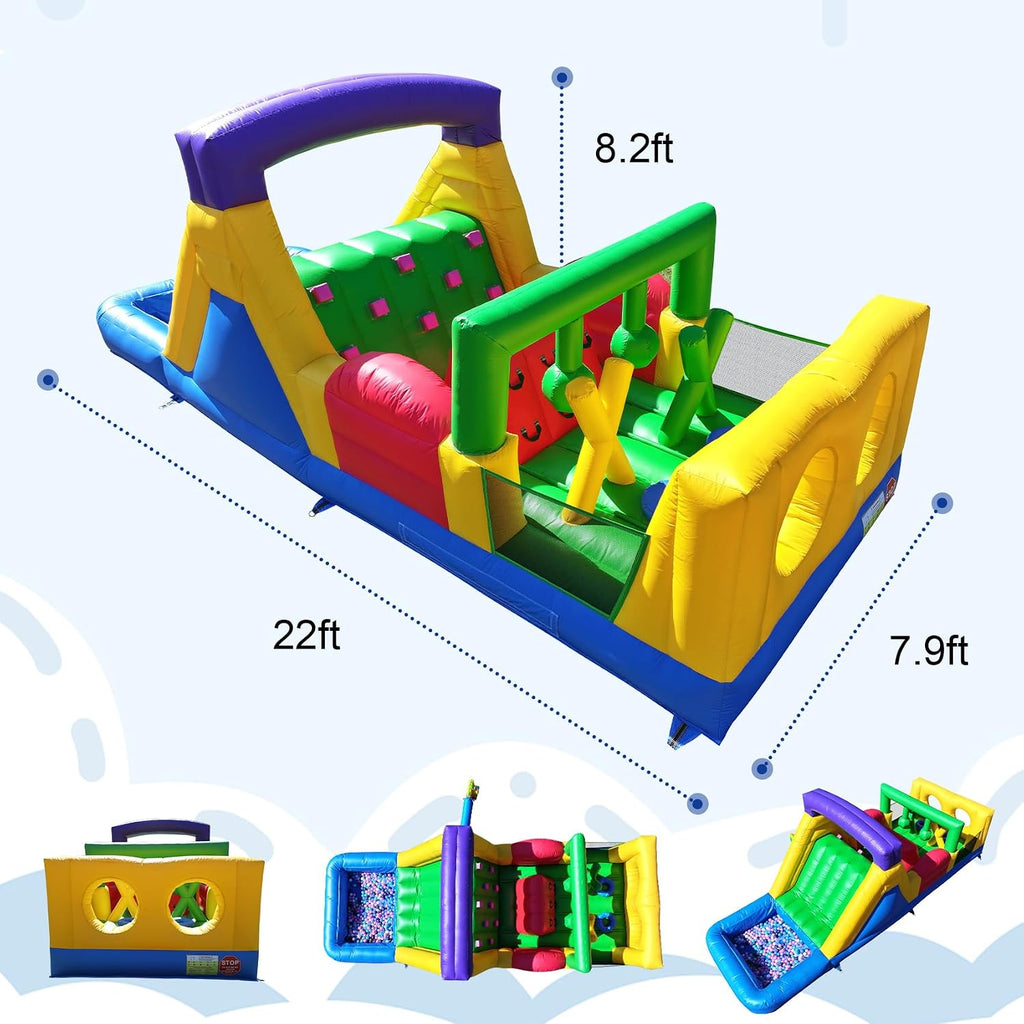 22FT Commercial Inflatable Bounce House Obstacle Course - Heavy Duty PVC Bouncer with Large Slide, Crawl Tunnel & Wet/Dry Pool for Backyard, Birthday Party, Outdoor Games for Kids Ages 3-12