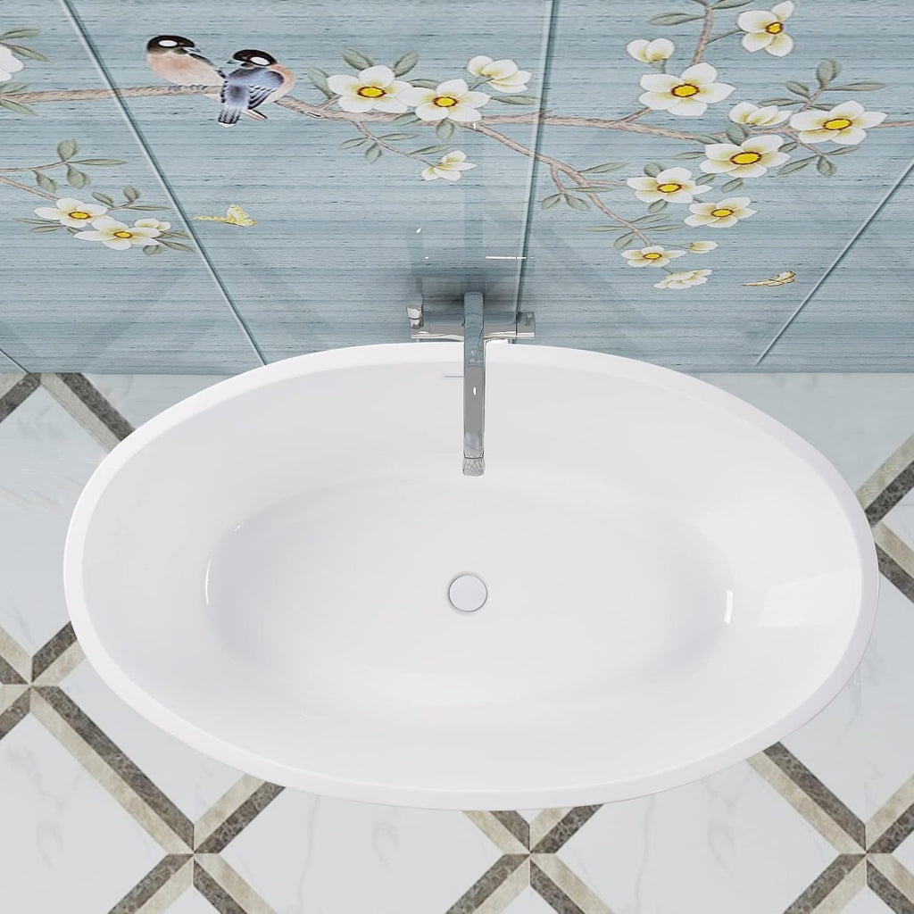 Vanity Art 59' X 32' Freestanding Bathtub | Home Improvement Bathtubs with Contemporary Design for Soaking and Bathing, Overflow and Pop-up Drain with UPC Certified, Acrylic, VA6834-PW-M