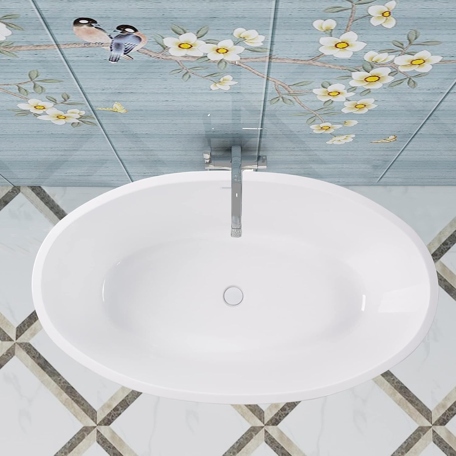 Vanity Art 59' X 32' Freestanding Bathtub | Home Improvement Bathtubs with Contemporary Design for Soaking and Bathing, Overflow and Pop-up Drain with UPC Certified, Acrylic, VA6834-PW-M