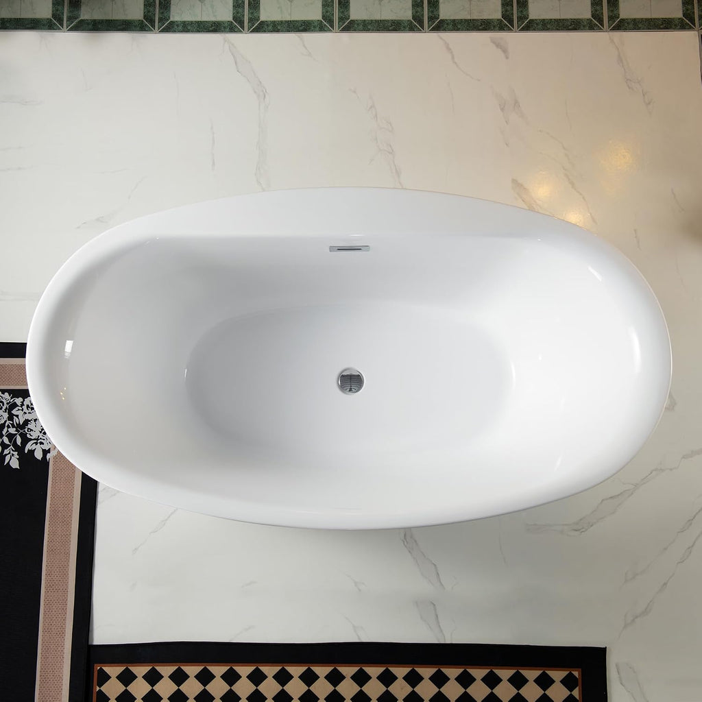WOODBRIDGE 66' Acrylic Freestanding Bathtub Contemporary Soaking White Tub with Chrome Overflow and Drain，B0027-C