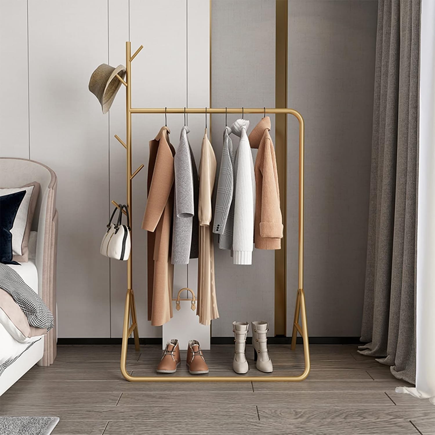 Clothing rack Modern And Simple Coat Racks Heavy Duty Metal Garment Rack With 5 Hooks Large Capacity Indoor Clothes Rail Retail Clothing Display Rack,Gold 60x40x170cm