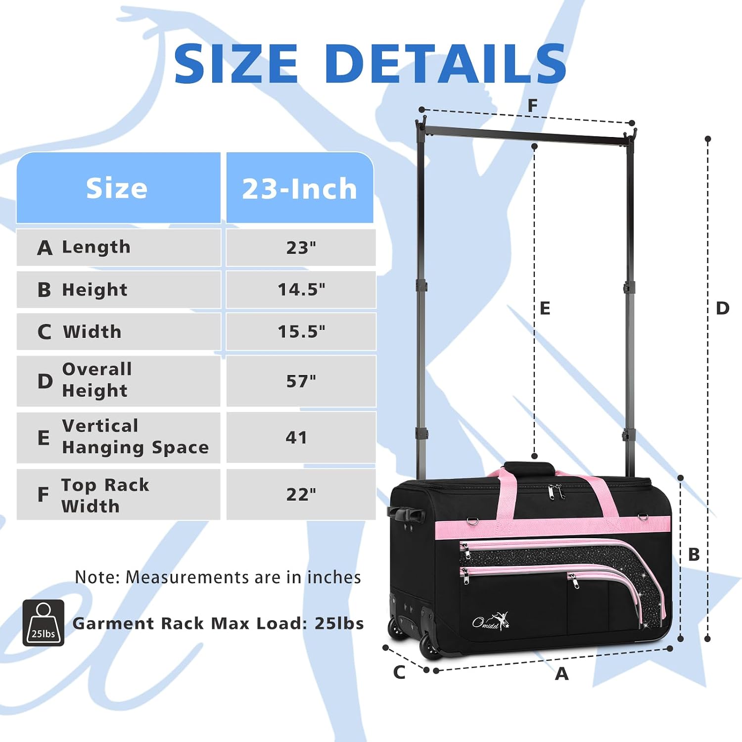 Dance Bag with Garment Rack, 23' Rolling Dance Suitcase Competition Duffle Bag with Garment Rack & Wheels | Versatile Compartments, Upgraded Stable System for Dance Shows, Travel, Cheer, Recital