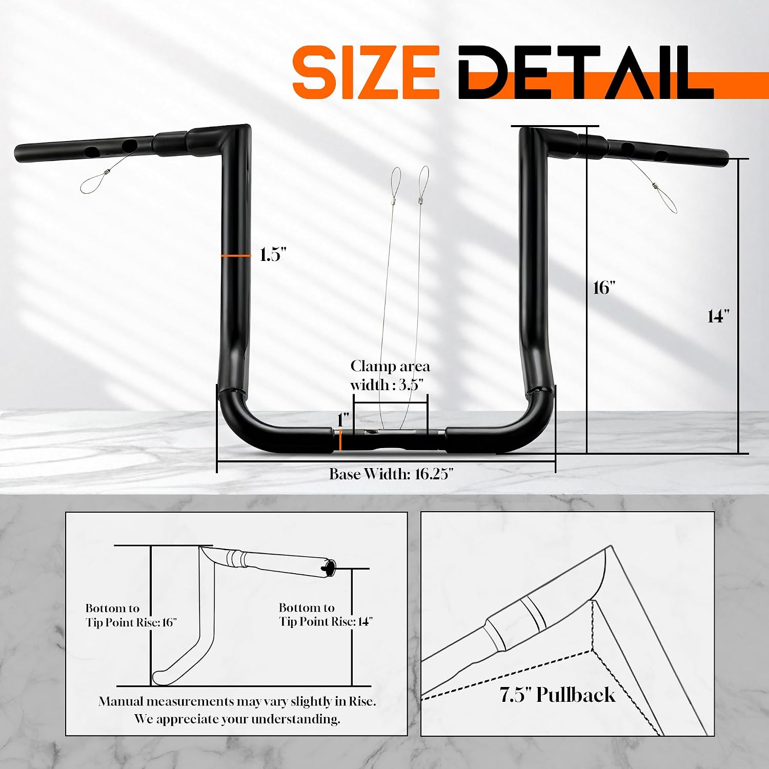 1 1/2 Inch Street Glide Handlebar 14' Rise Right-angle Bar 1.5' Fat 1' Clamp Ape Hangers for Harley 2023-later CVO Street Glide FLHXSE & 2024 2025 2026 FLHX Models, Black