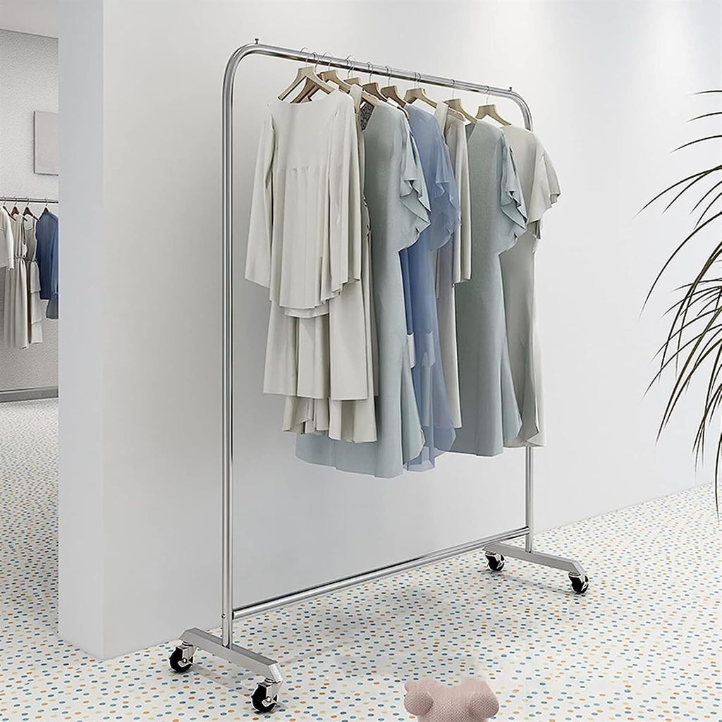Clothes Rack Hat Rack Stainless Steel Hanger Garment Rack Heavy Duty Clothes Rack for Hanging Clothes Retail Display Clothing Movable Hanger Suitable for Commercial Boutique (Silver 120CM)