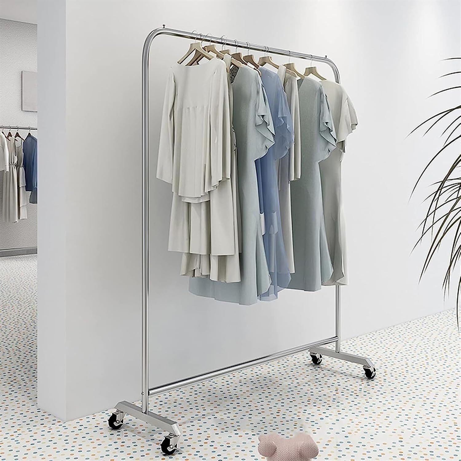 Clothes Rack Hat Rack Stainless Steel Hanger Garment Rack Heavy Duty Clothes Rack for Hanging Clothes Retail Display Clothing Movable Hanger Suitable for Commercial Boutique (Silver 120CM)