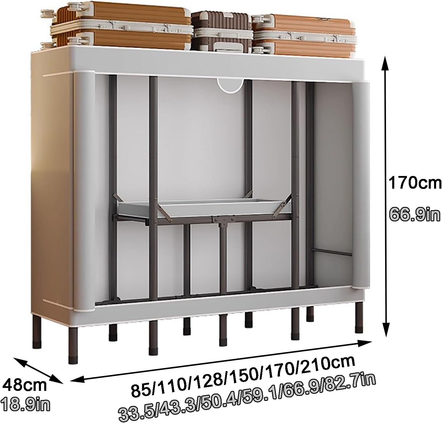 67' H Portable Wardrobe Closet Storage Organizer for Bedroom, Armoire Foldable, Steel Hanging Rack with Cover(110cm/43.3in)